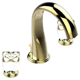 THG Petale de Cristal clair lisere dore Смеситель для раковины, 3 отв., цвет: золото/прозрачный хрусталь с золотым декором