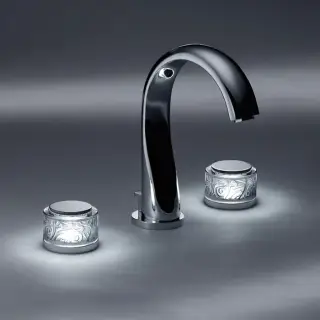 THG Paradise Смеситель для раковины на 3 отверстия, ручки с подсветкой, с донным клапаном, цвет: хром