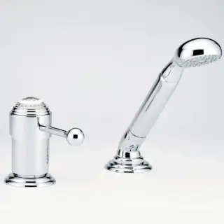 THG Marquise platinum decor Смеситель на борт ванны на 2 отв, однорычажный, без излива, с ручным душем, ручки белые, декор платина, цвет: хром