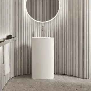 NOORTH milldue edition TUBE Раковина 48х38xh87 напольная из Ceramilux, слив в стену, без отв., без перелива, цвет: белый матовый