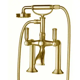Bossini Liberty Смеситель на борт ванной на 2 отв. с переключателем, лейка Liberty, шланг из латуни 150 см, цвет: золото