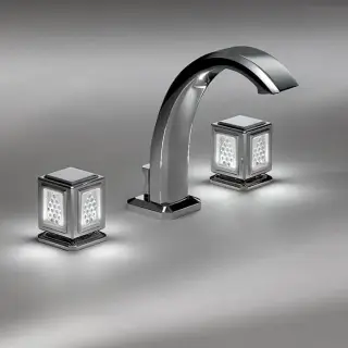 THG Métropolis cristal clair Смеситель для раковины на 3 отверстия, ручки с подсветкой, с донным клапаном, цвет: хром