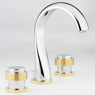 THG Diplomate grooved rings Смеситель для раковины на 3 отверстия, с донным клапаном, цвет: хром/золото