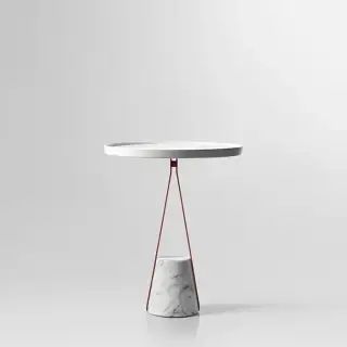 Antonio Lupi Halo Столик напольный &Oslash;40х48см., база из мрамора Carrara satinato, столешница белая из Flumood, структура Veneziano goffrato