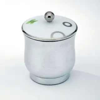 THG CAPUCINE VERT DECOR PLATINE Китайская лакированная коробка с белой керамической крышкой &Oslash;94 мм., small size, декор платина/зеленый, цвет: белый