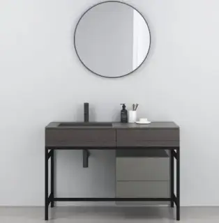 Консоль для ванной комнаты Cielo Milano MILACOLOR.CM+MIBCL.CM+MIST.NM+MICE.RG+CASPT.CM+PIL01NM.CM+SIFN.NM раковина cemento, стр. nero matt, ящики rovere grigio