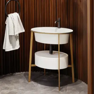 Консоль для ванной комнаты Cielo CATINO CASTO.BZ+CALAOF.TL+CACOE.EU Каркас Bronzo Spazzolato/раковина Talco/ящик Eucalipto