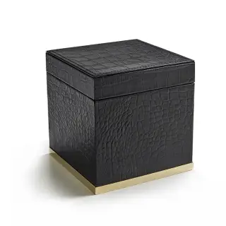 3SC Cocco Коробка с крышкой 14х14хh14см, черная кожа, цвет золото Lucido CO48AGD
