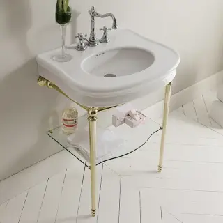 3SC Консоль Florian 70х52хh86см, с раковиной, сиф. и стекл.полочкой, цвет золото Lucido FL3070GD