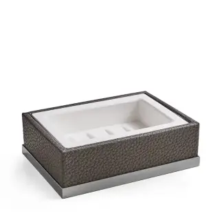 3SC Milano Мыльница с керамической чашей, настольная, с эко-кожей, цвет: хром ML01ASL