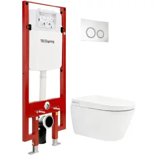 Tece Spring Унитаз подвесной, безободковый, застенный модуль с функцией биде, цвет: белый глянцевый S955799