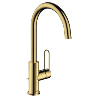 Axor Uno Смеситель для раковины высокий на 1 отверстие с донным клапаном, цвет: полированное золото 38036990