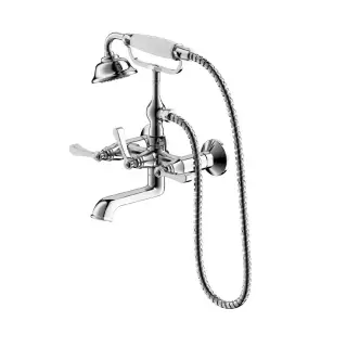 Burlington Crosswater Смеситель для ванны с ручным душем и держателем, цвет: хром/белый глянцевый R-11-04-W-PC