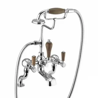 Burlington Bridge Смеситель на борт ванны с изливом 13 см и ручным душем, цвет: хром/орех глянец KE15-QT WAL