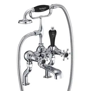 Burlington Birkenhead Смеситель на борт ванны, излив 13 см, ручной душ, цвет: хром/черный глянец BI15-QT BLA