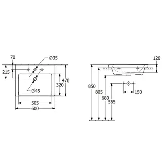 Villeroy & Boch Subway 3.0 Раковина 60х47х16,5 см, без отв., подвесная, цвет: альп. белый 4A706FR1