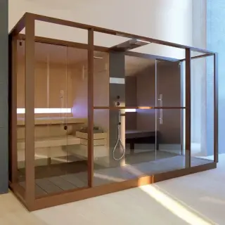 Effegibi Logica Сауна с хаммам и душем, угловая SX, 373x250xh226 см, отделка Soft Sand LO 10 01 0006