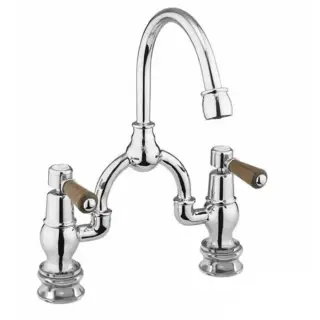 Burlington Regent Смеситель для раковины на 2 отверстия, излив 20h см, цвет: хром/орех глянцевый KER27-QT WAL