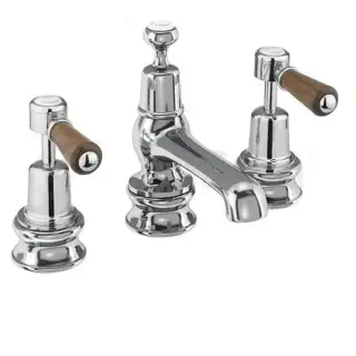 Burlington Regent Смеситель для раковины на 3 отверстия, излив 2,2h см, цвет: хром/орех глянец KER12-QT WAL