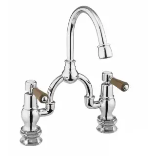 Burlington Regent Смеситель для раковины на 2 отверстия, излив 21h см, цвет: хром/орех глянцевый KER28-QT WAL