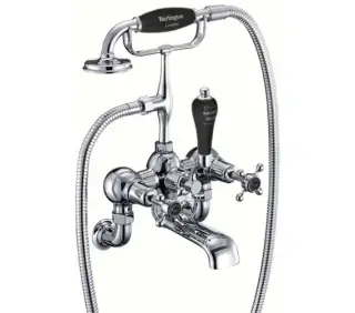 Burlington Claremont Смеситель для ванны с ручным душем и держателем, цвет: хром/черный глянец CL17-QT BLA