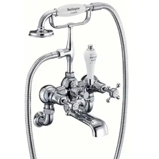 Burlington Claremont Смеситель для ванны с ручным душем и держателем, цвет: хром/белый глянец CL17A-QT