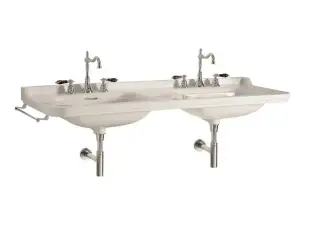 Kerasan Waldorf Раковина двойная 150x55 см, с 1 отверстием под смеситель, с заглушками, цвет: Bianco 4143K1bi/cr*1