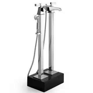 Devon&Devon Vip Time Смеситель для ванны напол., ручки из черного хрусталя, цвет: хром 2VPTIME235CR