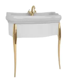 Kerasan Retro Консоль под раковину, напольная 73x54 см, с 2-мя нож., цвет: Laccato bianco lucido/Oro 7362K6