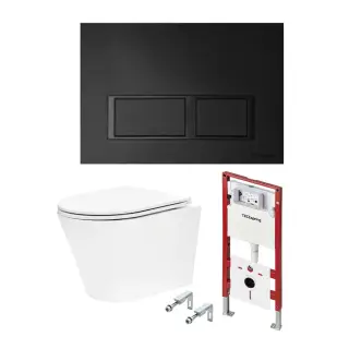 Tece Spring base Комплект: инсталляция, унитаз, кнопка прямоуг. черная матовая, цвет: белый глянец K401204WCK