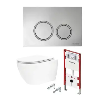 Tece Spring base Комплект: инсталляция, унитаз, кнопка круглая хром, крепления, цвет: белый глянцец K401101WCR