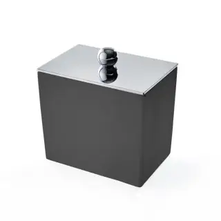 3SC Mood Black Баночка универсальная, 10х10х7 см, с крышкой, настольная,  композит Solid Surface, цвет: чёрный матовый/хром