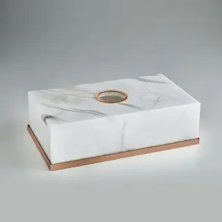 3SC Baster Round Контейнер для бумажных салфеток 26.5х7.5х15.5 см., настольный, цвет: алебастр/Warm Brushed Bronze PVD