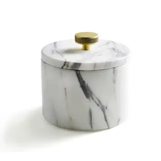 3SC Apuana 2.0 Контейнер с крышкой настольный d12хh8,5 см, цвет: мрамор White Statuario/латунь сатинированная матовая
