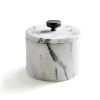 3SC Apuana 2.0 Контейнер с крышкой настольный d12хh8,5 см, цвет: мрамор White Statuario/никель черный матовый