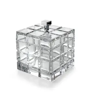 3SC Palace Баночка универсальная, 11x11xh13,5 см, с крышкой, настольная, цвет: прозрачный хрусталь/хром