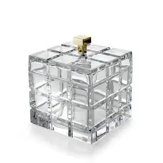 3SC Palace Баночка универсальная, 11x11xh13,5 см, с крышкой, настольная, цвет: прозрачный хрусталь/золото 24к. Lucido