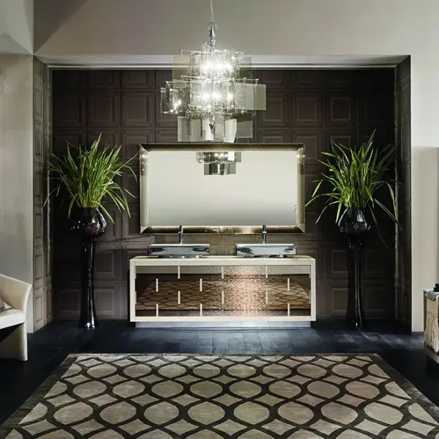 VITAGE milldue edition RITZ Комплект мебели с тумбой под 2 раковины, раковиной PARIGI, зеркалом LOSANNA, 209 см, подвесной, цвет: Golden crash