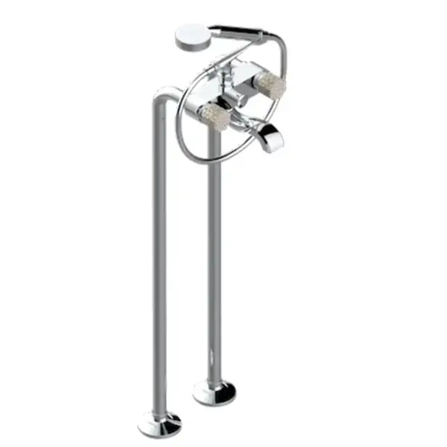 THG Nihal Porcelaine Ivoire Смеситель для ванны, напольный, с ручным душем и шлангом 150см., цвет: Хром