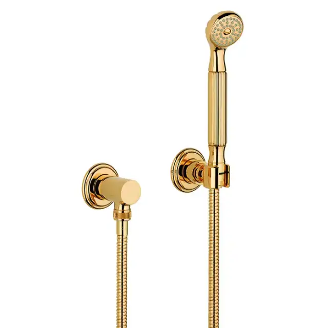 THG Dragon Sun Душевой комплект с ручным душем, шлангом 1500 мм., подводом воды и держателем, цвет: полированное золото