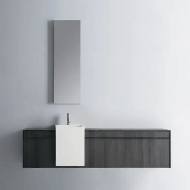 NOORTH milldue edition SINTESI Комплект мебели 180см, меламин, с раковиной из Milltek solid, полувстроенным зеркальным шкафчиком, подвесной, Цвет: Venato fumo-723