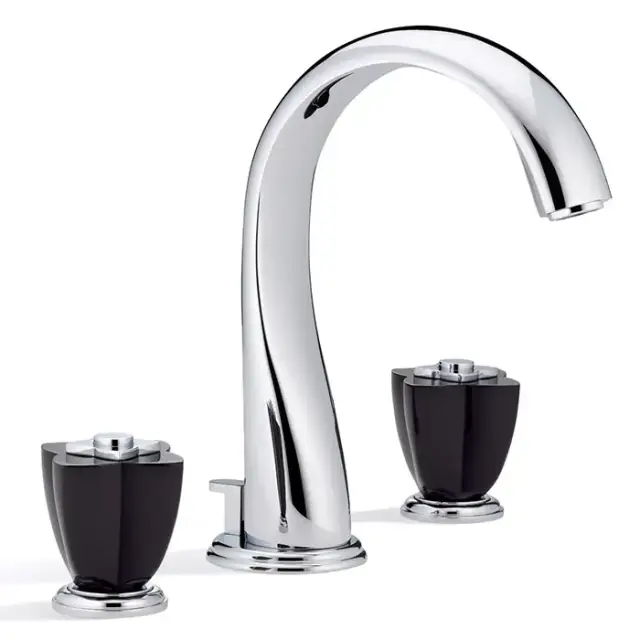 THG Petale de Cristal noir Смеситель для раковины, 3 отв., цвет: хром/черный хрусталь