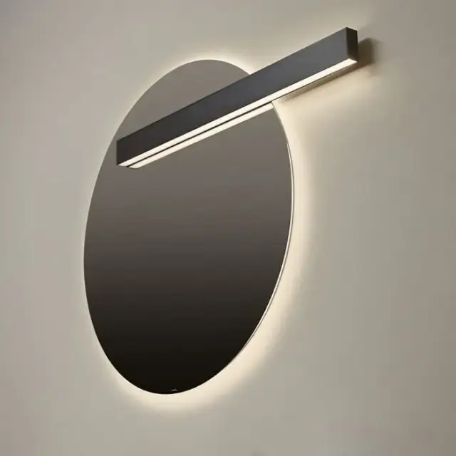 Antonio Lupi Circus Зеркало &Oslash;108cм., с белой светодиодной подсветкой, с блестящей кромкой, с правосторонним светильником LUCENTE, на раме