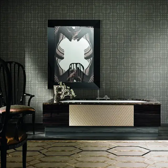 VITAGE milldue edition FOUR SEASONS Ванна 180х75 см, стальная, подача воды из водослива, в комплекте с сифоном, основанием и мраморным топом, отдельностоящая, цвет: Ebano/Emperador