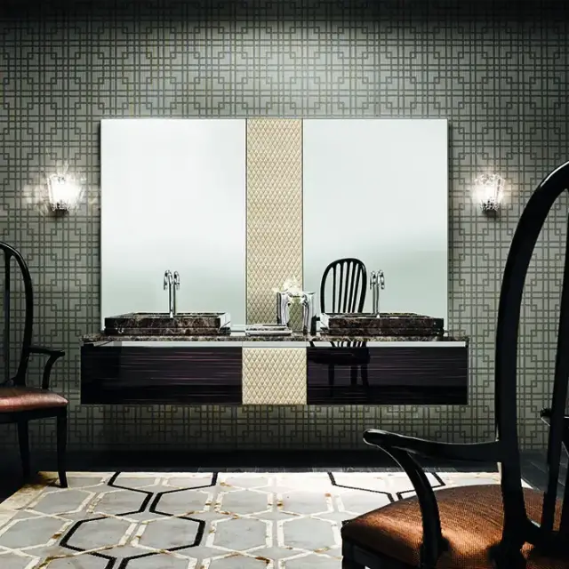 VITAGE milldue edition FOUR SEASONS Комплект мебели с тумбой под раковину, раковиной BOSTON65, зеркалом BRISTOL, 216 см, подвесной, цвет: Ebano/Emperador