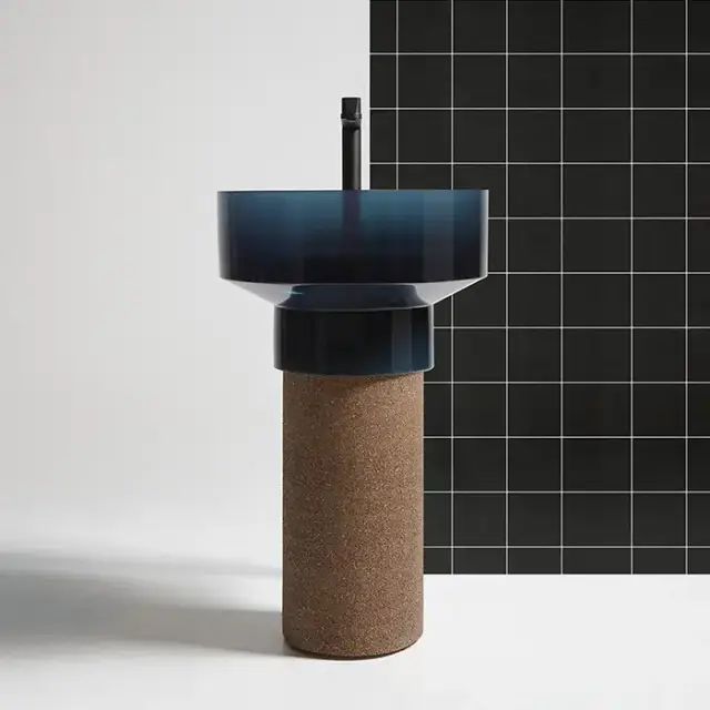 ANTONIO LUPI Borghi Раковина накладная &Oslash;50х33 см, с пьедесталом, Cristalmood, с донным клапаном, цвет Ceruleo