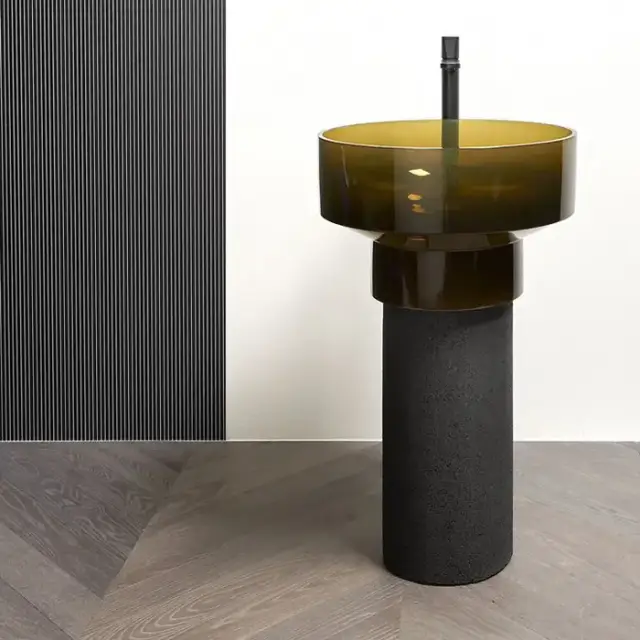 ANTONIO LUPI Borghi Раковина накладная &Oslash;50х33 см, с пьедесталом, Cristalmood, с донным клапаном, цвет Gran Cru