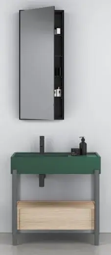 Консоль для ванной комнаты Cielo PLINIO PNST85.NM+PNLA85.MU+PIL01NM.MU+SIFN+PNC85E.RS+SPSTB.NM матовый черный/MUSCHIO/ROVERE SBIANCATO