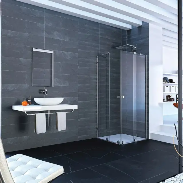 Ограждение в нишу HUPPE XTENSA KY K K2S2 T 21HQD0 профиль черный/прозрачное стекло