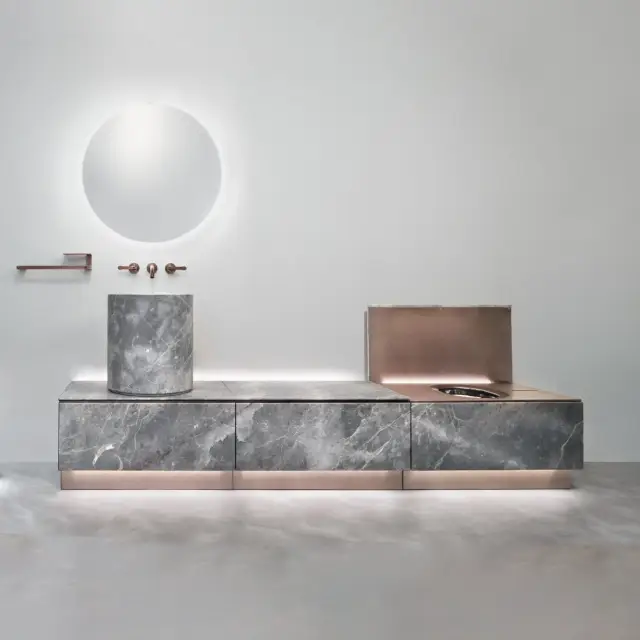 Комплект мебели с раковиной CEA ABACO ABC022FZS+WBN08F+ABC050FZS+ABC011FZS мрамор FIOR DI BOSCO/BRONZE SATIN